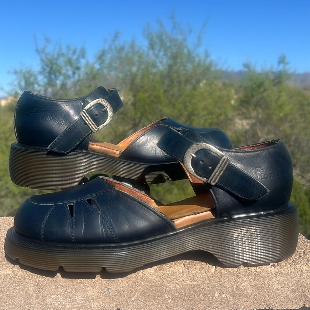 🏴󠁧󠁢󠁥󠁮󠁧󠁿 Blue Vintage Dr. Martens MIE Chunky Ankle Strap Mary Jane UK 7